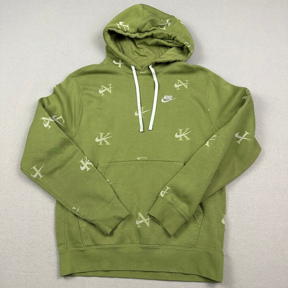 Nike Sweatshirt Men Small Green Sportswear Club Fleece Monogram Hoodie S